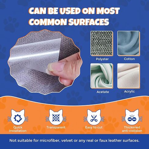 NAVZA® Cat Scratch Furniture Protector, 12 Pcs Couch Protector from Cat Claws Single Side Sticky Sheets, Easy Apply, Anti Scratch Furniture Protector for Sofa Corners, Walls, Doors with 50 Twist Pins in Kuwait