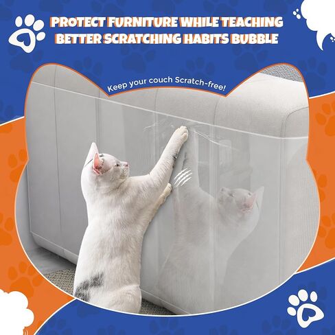 NAVZA® Cat Scratch Furniture Protector, 12 Pcs Couch Protector from Cat Claws Single Side Sticky Sheets, Easy Apply, Anti Scratch Furniture Protector for Sofa Corners, Walls, Doors with 50 Twist Pins in Kuwait