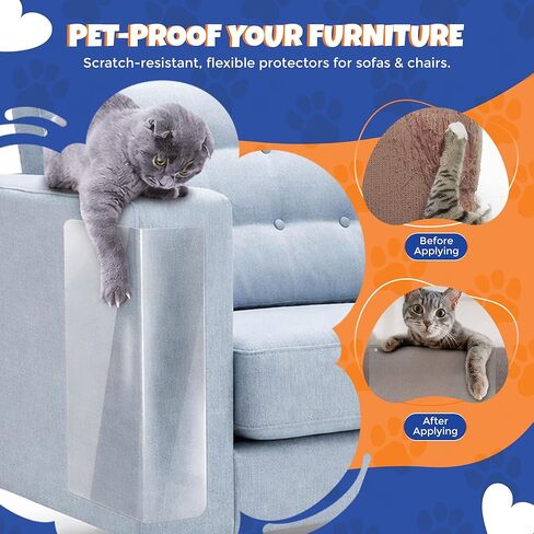 NAVZA® Cat Scratch Furniture Protector, 12 Pcs Couch Protector from Cat Claws Single Side Sticky Sheets, Easy Apply, Anti Scratch Furniture Protector for Sofa Corners, Walls, Doors with 50 Twist Pins in Kuwait