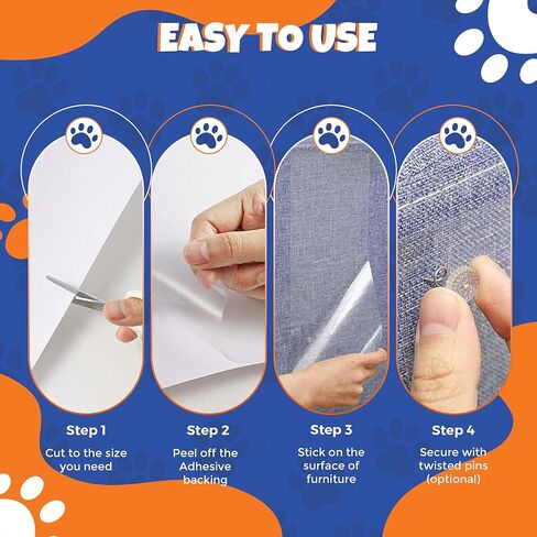 NAVZA® Cat Scratch Furniture Protector, 12 Pcs Couch Protector from Cat Claws Single Side Sticky Sheets, Easy Apply, Anti Scratch Furniture Protector for Sofa Corners, Walls, Doors with 50 Twist Pins in Kuwait