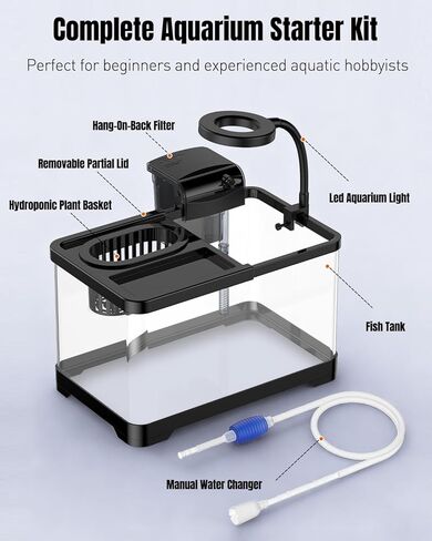 Pawfly 2.75 Gallon Fish Tank, Small Aquarium Kit, Betta Fish Tank Starter Kit with 6 W LED Light, 65 GPH Filter, Siphon Vacuum Water Changer & Basket, Aquarium for Betta, Shrim, or Small Fishes in Saudi Arabia