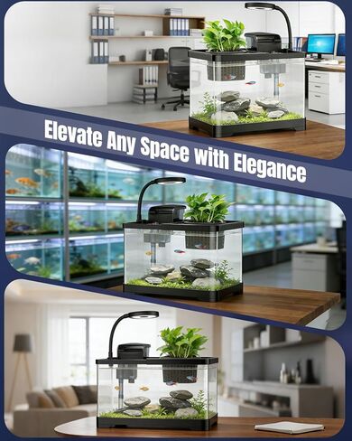 Pawfly 2.75 Gallon Fish Tank, Small Aquarium Kit, Betta Fish Tank Starter Kit with 6 W LED Light, 65 GPH Filter, Siphon Vacuum Water Changer & Basket, Aquarium for Betta, Shrim, or Small Fishes in Saudi Arabia