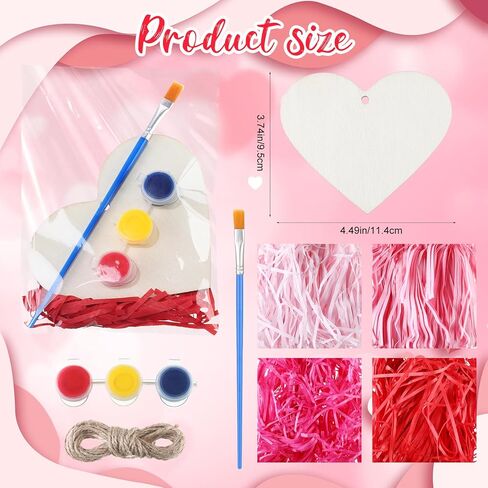Foilswirl 30 مجموعة من أدوات طلاء القلب DIY لعيد الحب، مجموعة طلاء عيد الحب، مجموعة كاملة من الحرف الخشبية مع فرش طلاء القلب الخشبية الرافية وحقائب الهدايا لتبادل الهدايا لصالح حفلات عيد الحب in Kuwait