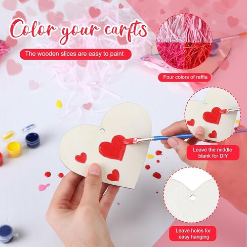 Foilswirl 30 مجموعة من أدوات طلاء القلب DIY لعيد الحب، مجموعة طلاء عيد الحب، مجموعة كاملة من الحرف الخشبية مع فرش طلاء القلب الخشبية الرافية وحقائب الهدايا لتبادل الهدايا لصالح حفلات عيد الحب in Kuwait