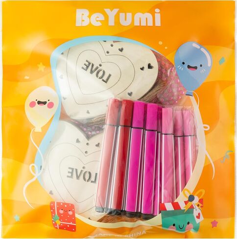 BeYumi DIY حرفة قلب خشبية - 24 قطعة عيد الحب DIY مجموعة حرفية قلب خشبي للأطفال اصنع هدية زينة الحب الخاصة بك مع ملصق جوهرة للمدرسة والفصول الدراسية الفنية لتزيين الحفلات in Saudi Arabia