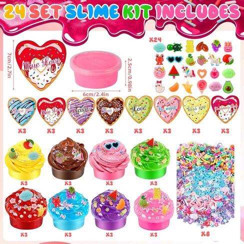 24 Pack Valentines Day Gifts for Kids,Slime Valentines for Kids with Valentines Cards for Kids School Classroom Exchange Gifts Valentine's Slime Party Favors in Saudi Arabia