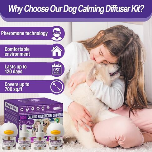 Dog Calming Pheromones Diffuser & 6 in 1 Kit Appeasing Dog Pheromone Diffuser Kit to Calm (2 Plug in+4 x48ml Refill) Calming Diffuser for Dog Reduce Anxiety Fighting Barking Stress 120 Day Supply in Saudi Arabia