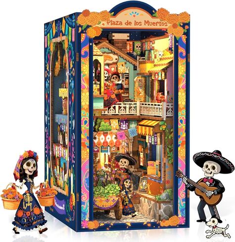 CUTEBEE Book Nook Kit - DIY Miniature House Kit for Adults, 3D Wooden Puzzle Bookshelf Insert Decor, Day of The Dead Booknook, Mexican Folklore LED Miniature Kit, Unique Gifts (Plaza de Los Muertos) in Saudi Arabia