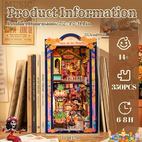 CUTEBEE Book Nook Kit - DIY Miniature House Kit for Adults, 3D Wooden Puzzle Bookshelf Insert Decor, Day of The Dead Booknook, Mexican Folklore LED Miniature Kit, Unique Gifts (Plaza de Los Muertos) in Saudi Arabia