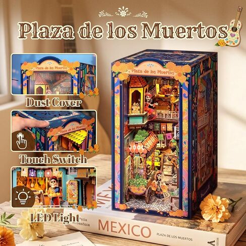 CUTEBEE Book Nook Kit - DIY Miniature House Kit for Adults, 3D Wooden Puzzle Bookshelf Insert Decor, Day of The Dead Booknook, Mexican Folklore LED Miniature Kit, Unique Gifts (Plaza de Los Muertos) in Saudi Arabia