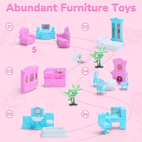 Doll House for Girls, DIY Dream Dollhouse with Furniture and Rooms Accessories, Miniature Pretend Playhouse with Lights, Building Princess House Dolls Playset Figures Toys Kit Gift for Ages 3+ in Kuwait