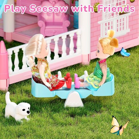 Doll House for Girls, DIY Dream Dollhouse with Furniture and Rooms Accessories, Miniature Pretend Playhouse with Lights, Building Princess House Dolls Playset Figures Toys Kit Gift for Ages 3+ in Kuwait