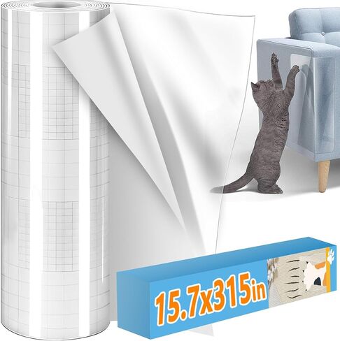 Anti Cat Scratch Furniture Protector, 315" x 15.7" Single Side Sticky Cat Couch Protector for Cloth Fabric Sofas, Large Roll Transparent & Cuttable Cats Scratch Deterrent Tape in Kuwait