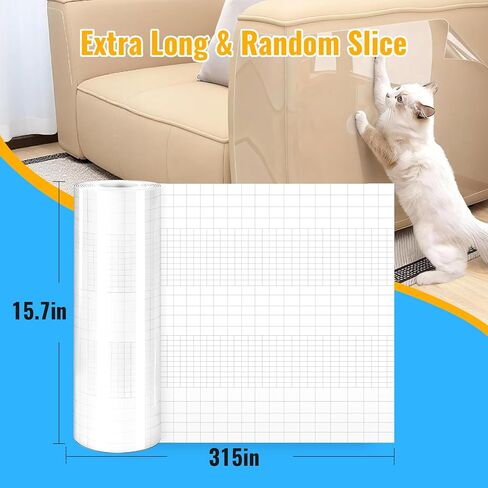 Anti Cat Scratch Furniture Protector, 315" x 15.7" Single Side Sticky Cat Couch Protector for Cloth Fabric Sofas, Large Roll Transparent & Cuttable Cats Scratch Deterrent Tape in Kuwait