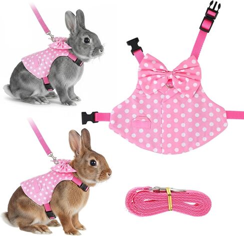 TIESOME Bunny Harness، مجموعة مقود الأرنب وتسخيرها، أحزمة أرنب قابلة للتنفس مقاومة للهروب للتدريب في الهواء الطلق والمشي والتخييم، نقطة موجة وردية، مستلزمات الحيوانات الأليفة الصغيرة، مقاس M in Saudi Arabia