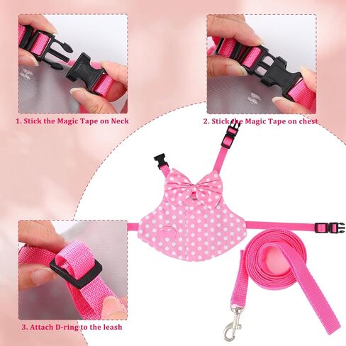 TIESOME Bunny Harness، مجموعة مقود الأرنب وتسخيرها، أحزمة أرنب قابلة للتنفس مقاومة للهروب للتدريب في الهواء الطلق والمشي والتخييم، نقطة موجة وردية، مستلزمات الحيوانات الأليفة الصغيرة، مقاس M in Saudi Arabia