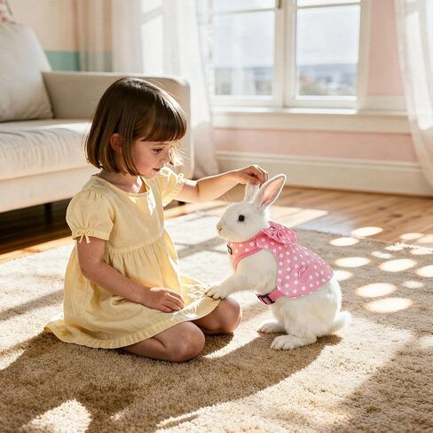 TIESOME Bunny Harness، مجموعة مقود الأرنب وتسخيرها، أحزمة أرنب قابلة للتنفس مقاومة للهروب للتدريب في الهواء الطلق والمشي والتخييم، نقطة موجة وردية، مستلزمات الحيوانات الأليفة الصغيرة، مقاس M in Saudi Arabia