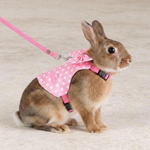 TIESOME Bunny Harness، مجموعة مقود الأرنب وتسخيرها، أحزمة أرنب قابلة للتنفس مقاومة للهروب للتدريب في الهواء الطلق والمشي والتخييم، نقطة موجة وردية، مستلزمات الحيوانات الأليفة الصغيرة، مقاس M in Saudi Arabia