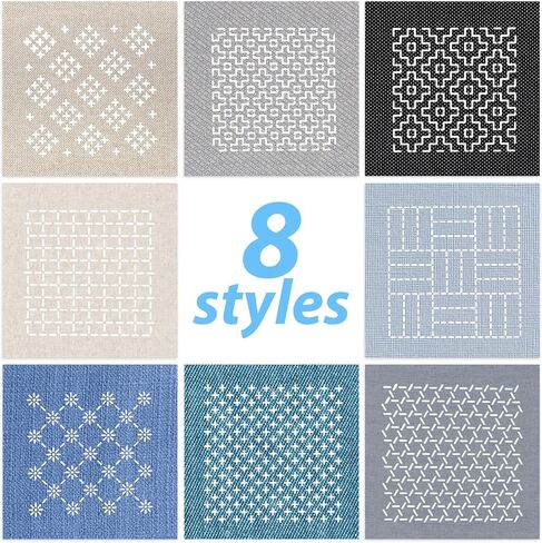 24Pcs Plastic Sashiko Stencil Kit with Sashiko Thimble and Needles Thread 4.7 x 4.7 Inch Geometric Pattern Template Drawing Line Embroidery Pattern for Beginners Hand Quilting and Mending, S in Saudi Arabia
