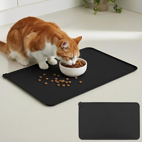 Pet Feeding Mat 19 x 12 Inch- for Food and Water, Pet Dog Cat Bowl Mat, Non-Slip Super Absorbent(Black) in Saudi Arabia