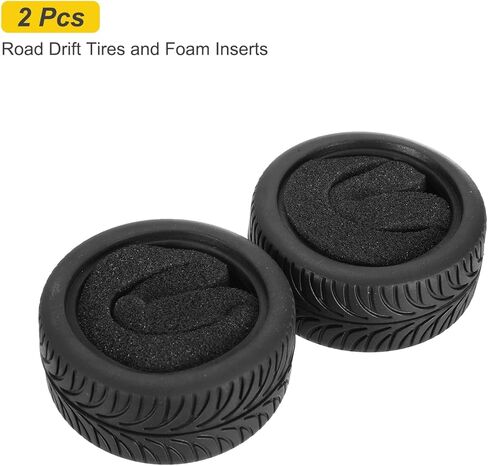 MECCANIXITY 2 Pcs RC 1/10 on Road Car Tire, Rubber Super Soft Tyre Racing Drift Tires with Foam Insert for RC 1:10 HPS TT01 Touring Drift Car Wheel Rim Upgrades V-Shaped Pattern in Saudi Arabia