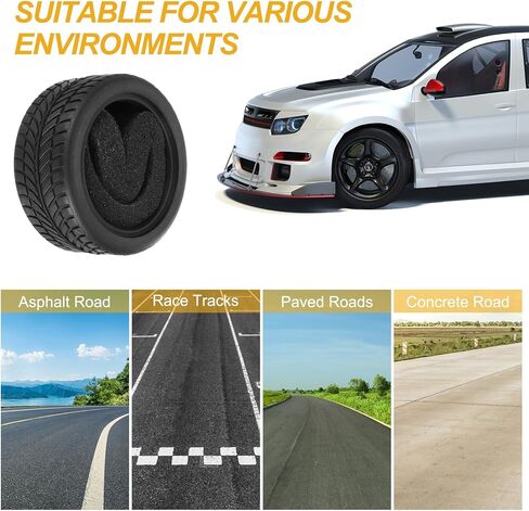 MECCANIXITY 2 Pcs RC 1/10 on Road Car Tire, Rubber Super Soft Tyre Racing Drift Tires with Foam Insert for RC 1:10 HPS TT01 Touring Drift Car Wheel Rim Upgrades V-Shaped Pattern in Saudi Arabia