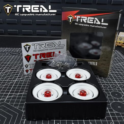 TREAL 1.9" CNC Machined Retro-Style Vintage Wagon Beadlock Wheels for 1:10 Scale RC Crawlers-VTE20(White) in Saudi Arabia