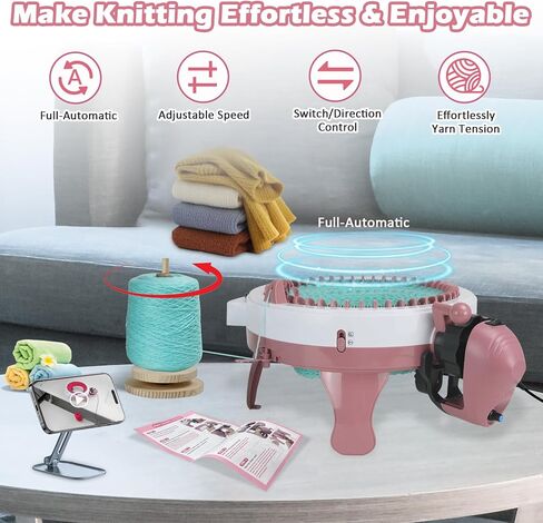 Knitting Machine Adapter with Yarn Holder, Electric Knitting Machines Adapter for Sentro Knitting Machine 40 & 48 Needle, Speed Control & Reverse Knitting (Pink+Yarn Holder) in Saudi Arabia