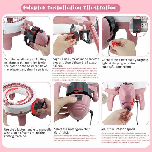 Knitting Machine Adapter with Yarn Holder, Electric Knitting Machines Adapter for Sentro Knitting Machine 40 & 48 Needle, Speed Control & Reverse Knitting (Pink+Yarn Holder) in Saudi Arabia