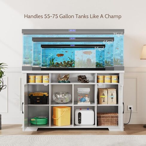 55-75 Gallon Fish Tank Stand with Power Outlet, Farmhouse 75 Gallon Aquarium Stand with Cabinet for Fish Tank Accessories Storage, Shelf, for Turtle Tank, Reptile Terrarium, 1000 LBS (White) in Saudi Arabia