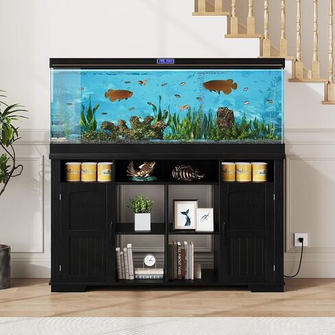 55-75 Gallon Fish Tank Stand with Power Outlet, Farmhouse 75 Gallon Aquarium Stand with Cabinet for Fish Tank Accessories Storage, Shelf, for Turtle Tank, Reptile Terrarium, 1000 LBS (White) in Saudi Arabia