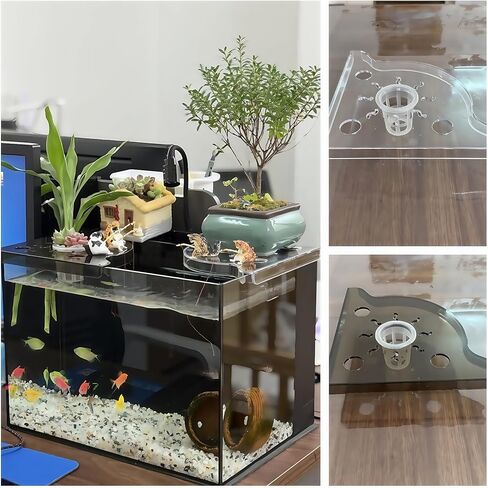 Clear Aquarium Corner Shelf, Triangular Fish Tank Plant Holder Stand with Plant Basket - Aquatic Planter & Organizer for Fish Tank Tools/Decorations in Saudi Arabia