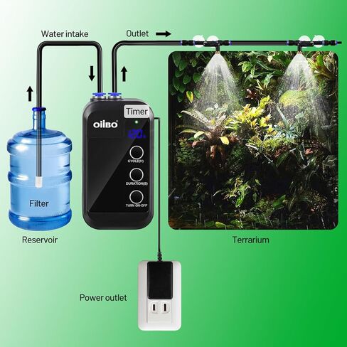 Oiibo Reptile Mister، نظام رش الغابات المطيرة المرطب للزواحف مع فوهات رش قابلة للتعديل، نظام رذاذ أوتوماتيكي صغير للبرمائيات الزواحف in Kuwait