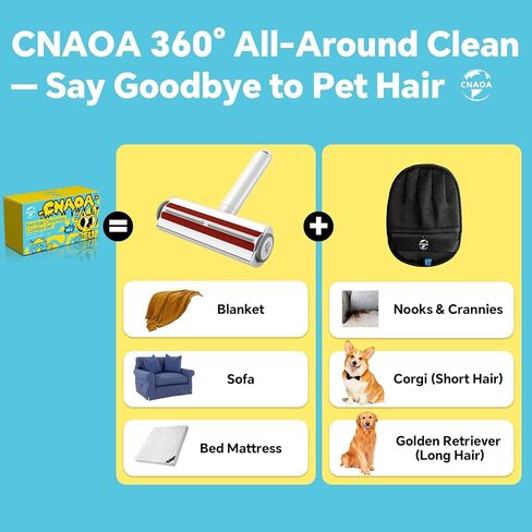 Pet Hair Removal Set, Roller Pet Hair Remover, Pet Hair Removal Glove for Dogs & Cats, Pet Fur Remover for Clothing, Couch, Carpet, Car Seat, Pet Hair Removal Tool -F White in Saudi Arabia