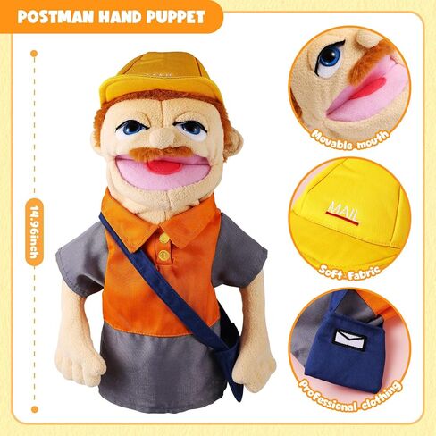 Role Play Hand Puppets Plush with Control Rod Chef Doctor Fireman Pirate Detective Athlete Nurse Worker Hand Puppet Toys for Kids Storytelling Imaginative Pretend Play Teaching Preschool(Postman) in Kuwait