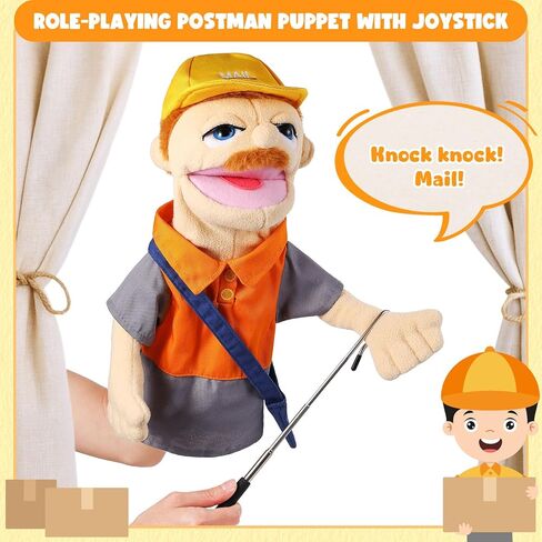 Role Play Hand Puppets Plush with Control Rod Chef Doctor Fireman Pirate Detective Athlete Nurse Worker Hand Puppet Toys for Kids Storytelling Imaginative Pretend Play Teaching Preschool(Postman) in Kuwait