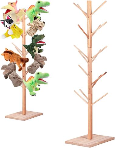 حامل دمى خشبي يتسع لـ 15 دمية - رف عرض على شكل شجرة العرائس، حامل حامل دمى يدوية، منظم موفر للمساحة للفصل الدراسي، غرفة اللعب، الرعاية النهارية، أو الاستخدام المنزلي in Kuwait