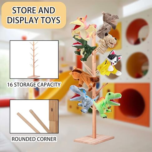 حامل دمى خشبي يتسع لـ 15 دمية - رف عرض على شكل شجرة العرائس، حامل حامل دمى يدوية، منظم موفر للمساحة للفصل الدراسي، غرفة اللعب، الرعاية النهارية، أو الاستخدام المنزلي in Kuwait
