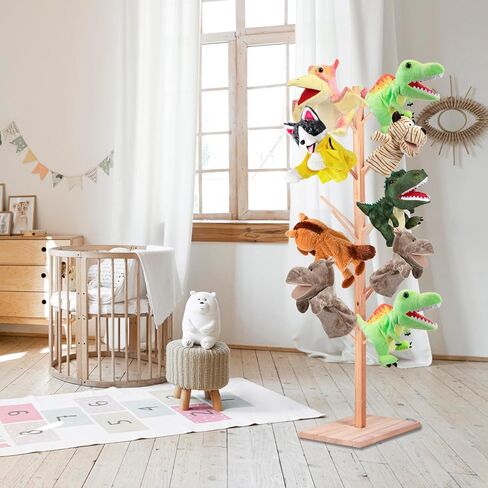 حامل دمى خشبي يتسع لـ 15 دمية - رف عرض على شكل شجرة العرائس، حامل حامل دمى يدوية، منظم موفر للمساحة للفصل الدراسي، غرفة اللعب، الرعاية النهارية، أو الاستخدام المنزلي in Kuwait