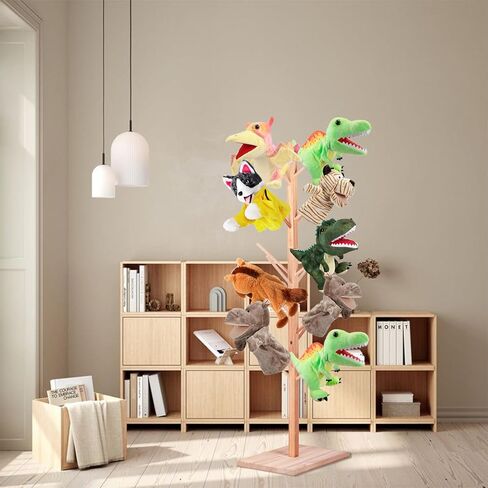 حامل دمى خشبي يتسع لـ 15 دمية - رف عرض على شكل شجرة العرائس، حامل حامل دمى يدوية، منظم موفر للمساحة للفصل الدراسي، غرفة اللعب، الرعاية النهارية، أو الاستخدام المنزلي in Kuwait