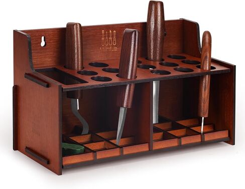 حامل منظم أدوات نحت الخشب، تخزين لـ 16 سكاكين تبييض - رف مع شبكة كبيرة واحدة، 15 شبكة صغيرة، تخزين ورشة العمل، منظم أدوات النجارة، عتيق in Kuwait