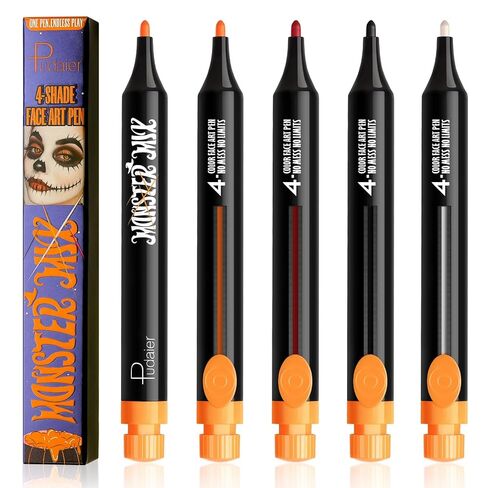Pudaier 4-IN-1 Temporary Tattoo, Face Painting Maker For Skin, 4 Colors Washable Face Body Painting Pen Kit, Halloween Facepaint Makeup, DIY Creativity Party Christmas Decorations. in Saudi Arabia