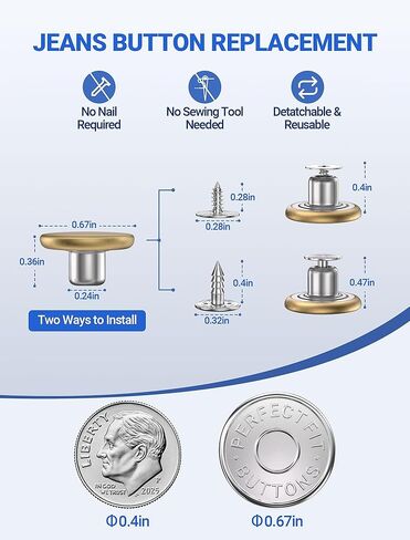 18 قطعة من دبابيس الأزرار للجينز الفضفاض، 17 مم دبابيس أزرار بديلة غير مخيطة للجينز، مشدودة الخصر قابلة للتعديل، قابلة لإعادة الاستخدام، تجعل السراويل الفضفاضة أصغر، مستلزمات ملابس الجينز للنساء والرجال in Kuwait