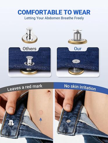 18 قطعة من دبابيس الأزرار للجينز الفضفاض، 17 مم دبابيس أزرار بديلة غير مخيطة للجينز، مشدودة الخصر قابلة للتعديل، قابلة لإعادة الاستخدام، تجعل السراويل الفضفاضة أصغر، مستلزمات ملابس الجينز للنساء والرجال in Kuwait