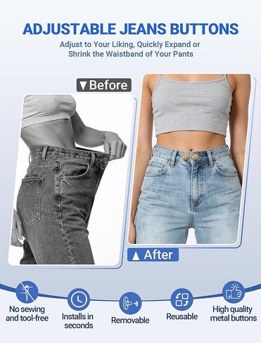 18 قطعة من دبابيس الأزرار للجينز الفضفاض، 17 مم دبابيس أزرار بديلة غير مخيطة للجينز، مشدودة الخصر قابلة للتعديل، قابلة لإعادة الاستخدام، تجعل السراويل الفضفاضة أصغر، مستلزمات ملابس الجينز للنساء والرجال in Kuwait