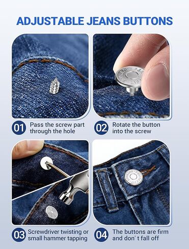 18 قطعة من دبابيس الأزرار للجينز الفضفاض، 17 مم دبابيس أزرار بديلة غير مخيطة للجينز، مشدودة الخصر قابلة للتعديل، قابلة لإعادة الاستخدام، تجعل السراويل الفضفاضة أصغر، مستلزمات ملابس الجينز للنساء والرجال in Kuwait