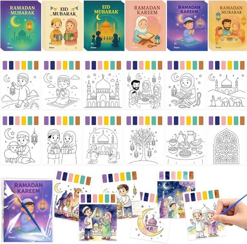 فانسي لاند 24 حزمة من هدايا رمضان للأطفال كتاب تلوين مائي مع كتب مائية عيد مبارك مجموعات الحرف الإسلامية للفصول الدراسية وأنشطة الفصل الدراسي هدايا الحفلات بالجملة in Saudi Arabia
