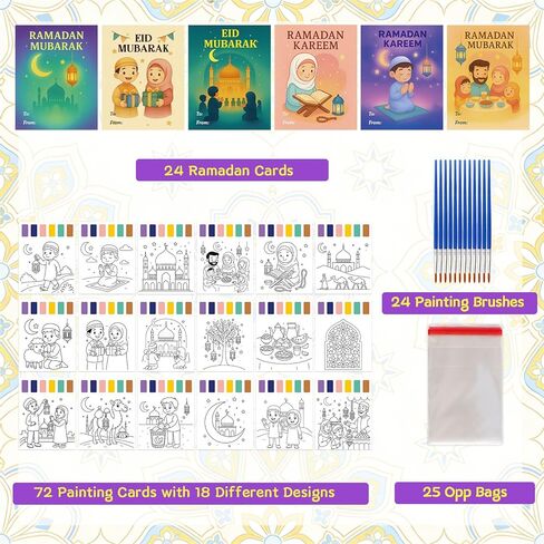 فانسي لاند 24 حزمة من هدايا رمضان للأطفال كتاب تلوين مائي مع كتب مائية عيد مبارك مجموعات الحرف الإسلامية للفصول الدراسية وأنشطة الفصل الدراسي هدايا الحفلات بالجملة in Saudi Arabia