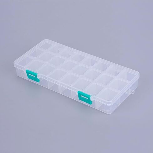 1Pc Plastic Beads Storage Containers, White Rectangle Adjustable Dividers Box, Jewelry Organizer Box with 24 Compartments for Nail Art Valentine's Day Elegant Gifts, 8.58x4.33x1.18inch in Saudi Arabia