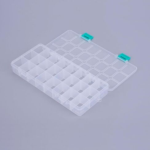 1Pc Plastic Beads Storage Containers, White Rectangle Adjustable Dividers Box, Jewelry Organizer Box with 24 Compartments for Nail Art Valentine's Day Elegant Gifts, 8.58x4.33x1.18inch in Saudi Arabia